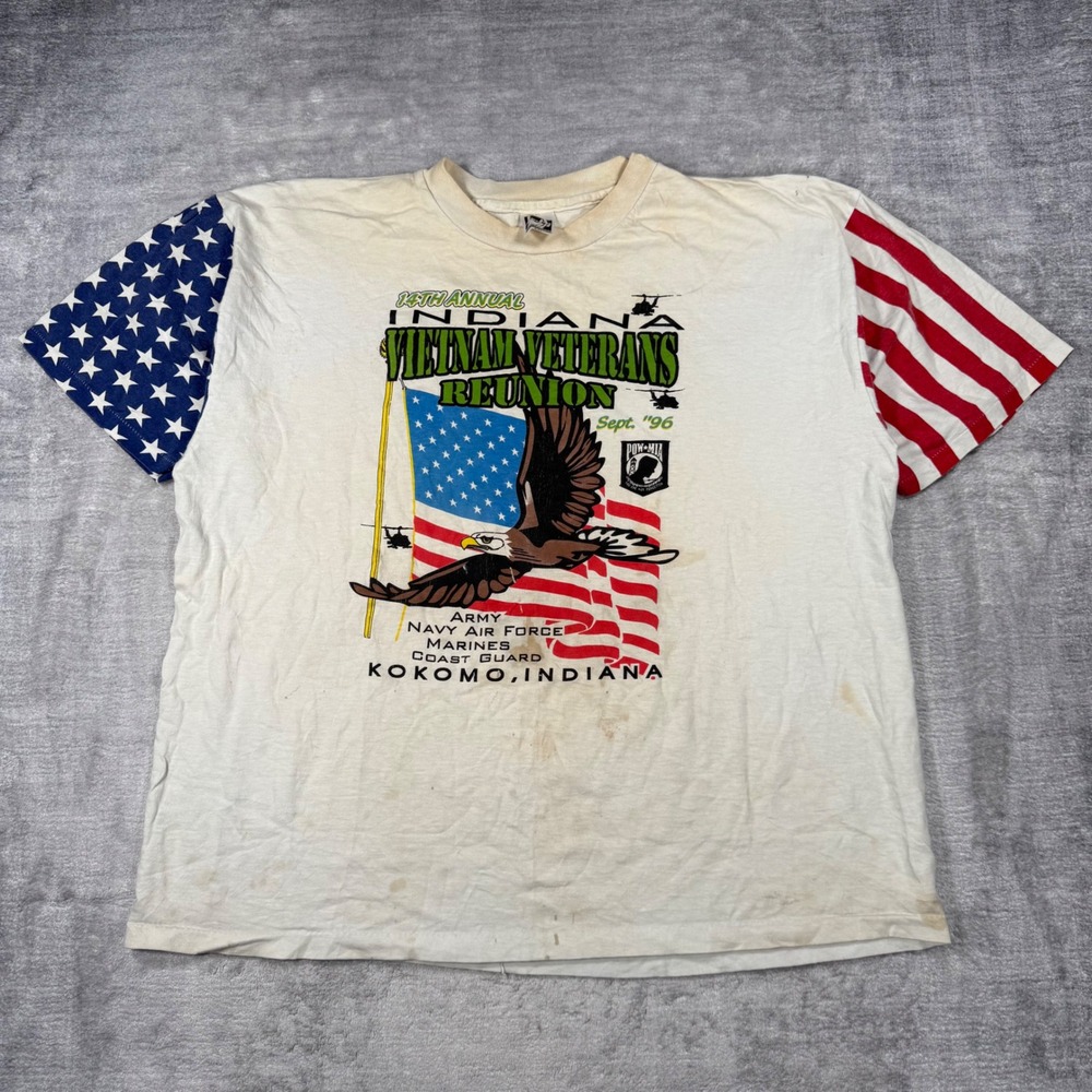 LA Sportswear Shirt Mens 2XL White Vtg 90s Vietnam Veterans Reunion Patriotic